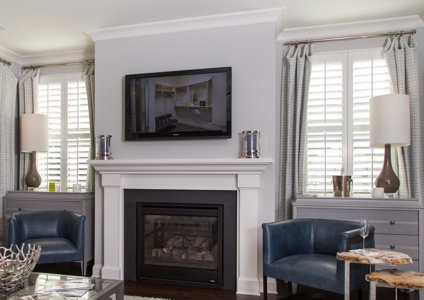 living room Salt Lake City faux wood shutters